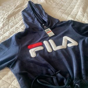 Cropped Velour Fila Hoodie